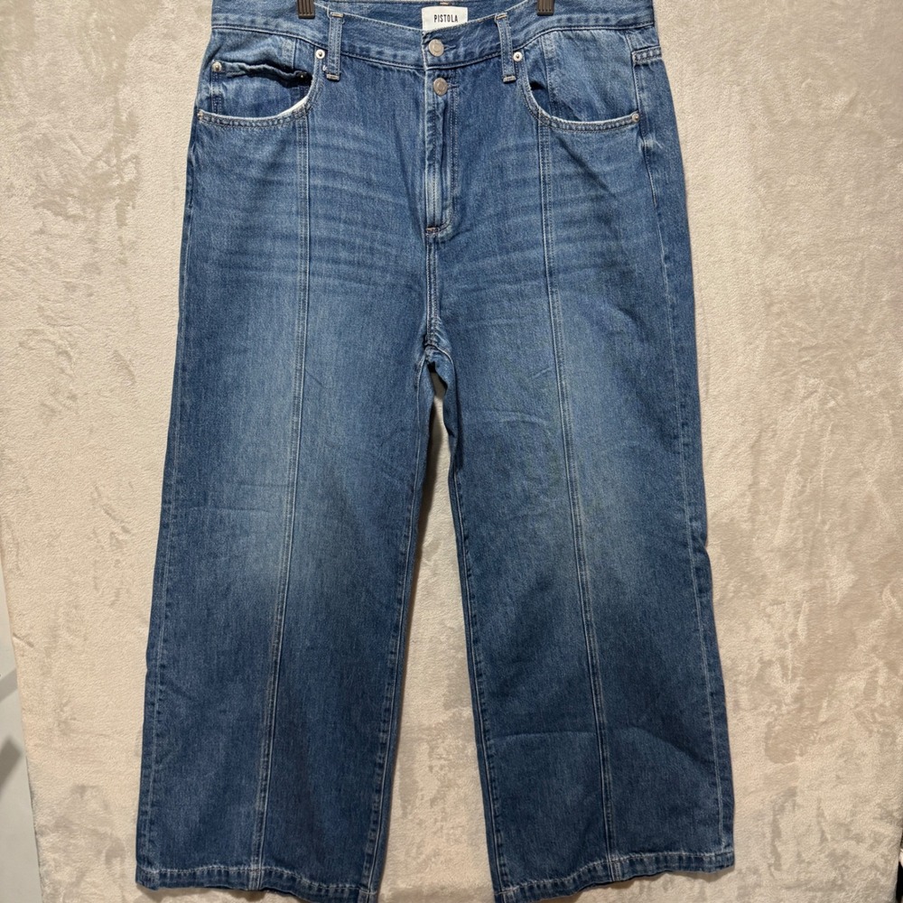 Pistola Lennon High Rise Wide Leg Jeans Blue Seam Detail Size 32